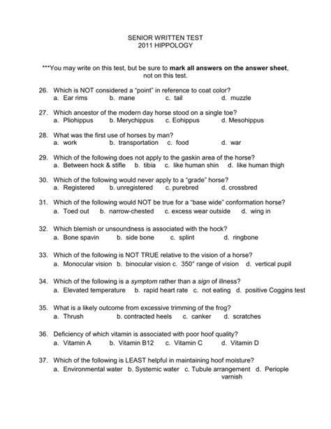 Printable Hippology Test